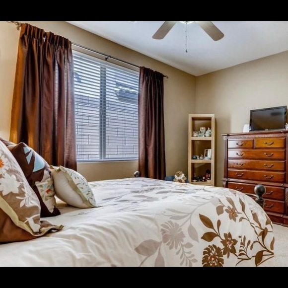 FOUR lined blackout curtains, pleated, with rod hoops to hang in chocolate brown - Picture 3 of 6